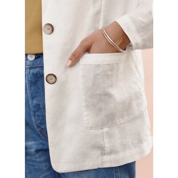 Garnet Hill White Linen Blazer Jacket •L• Button Beach Summer EXC - Picture 2 of 11